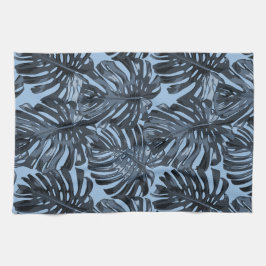 Tropical Dark Blue Monstera Jungle Leaves キッチンタオル