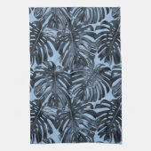Tropical Dark Blue Monstera Jungle Leaves キッチンタオル (縦)
