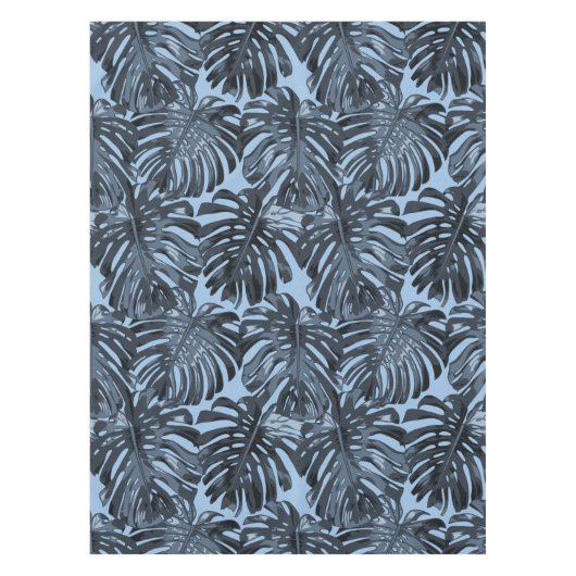 Tropical Dark Blue Monstera Jungle Leaves テーブルクロス (正面)