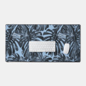 Tropical Dark Blue Monstera Jungle Leaves デスクマット (キーボード&マウス)