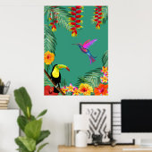 Tropical Delight hummingbird toucan flowers  ポスター (ホームオフィス)