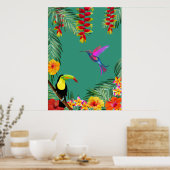 Tropical Delight hummingbird toucan flowers  ポスター (キッチン)