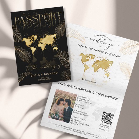 Tropical Destination Wedding  Passport QR Code 招待状