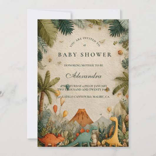 Tropical Dino Adventure Baby Shower 招待状 (正面)