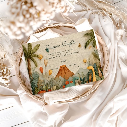 Tropical Dino Adventure Baby Shower Diapper Raffle エンクロージャーカード
