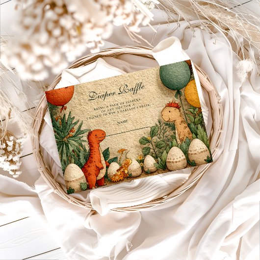 Tropical Dinosaur Theme Baby Shower Diapper Raffle エンクロージャーカード