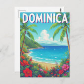 Tropical Dominica Beach Palm Tree Travel ポストカード (正面/裏面)