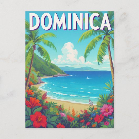 Tropical Dominica Beach Palm Tree Travel ポストカード (正面)
