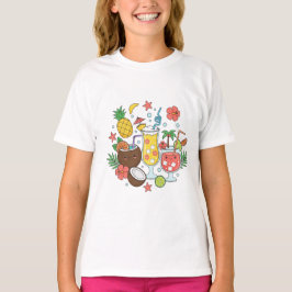 Tropical Drinks Cute Summer Cocktail Girl T-Shirt Tシャツ