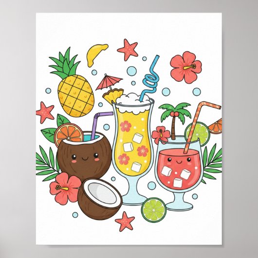 Tropical Drinks – Cute Summer Cocktail Poster ポスター (正面)