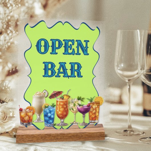 Tropical Drinks Open Bar Opaque Acrylic Sign アクリルサイン