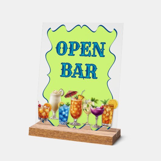 Tropical Drinks Open Bar Opaque Acrylic Sign アクリルサイン (傾斜)