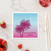 Tropical Dusk With Pink Palm Trees Happy Birthday スタンダードカクテルナプキン (インサイチュ)