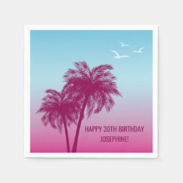 Tropical Dusk With Pink Palm Trees Happy Birthday スタンダードカクテルナプキン