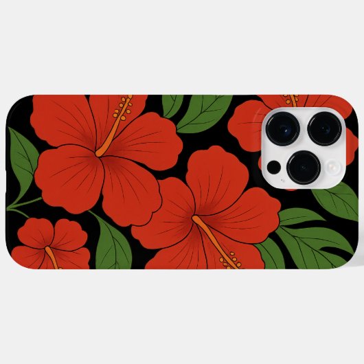 Tropical Elegance Red Hibiscus on Black Case-Mate iPhoneケース (裏面 (横))