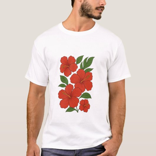 Tropical Elegance Red Hibiscus on Black Tシャツ (正面)