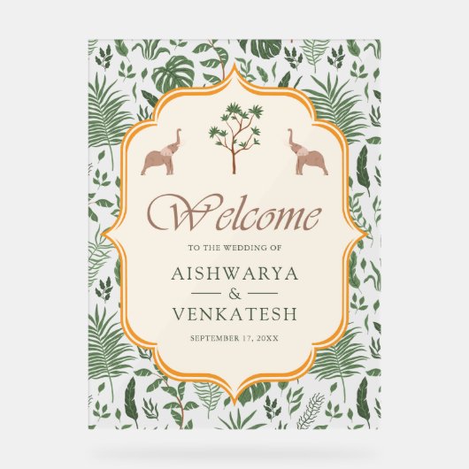 Tropical Elephant Indian Wedding Welcome アクリルサイン (正面)