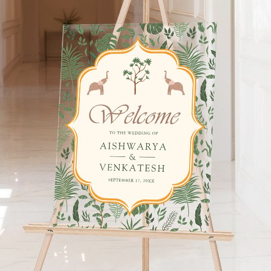 Tropical Elephant Indian Wedding Welcome アクリルサイン