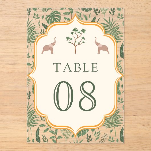 Tropical Elephant Wedding Acrylic Table Number アクリル招待状 (正面)