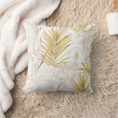 Tropical exotic floral line golden palm leaves and クッション (ブランケット)