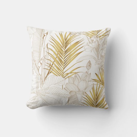 Tropical exotic floral line golden palm leaves and クッション (正面)