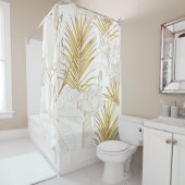 Tropical exotic floral line golden palm leaves and シャワーカーテン (インサイチュ)