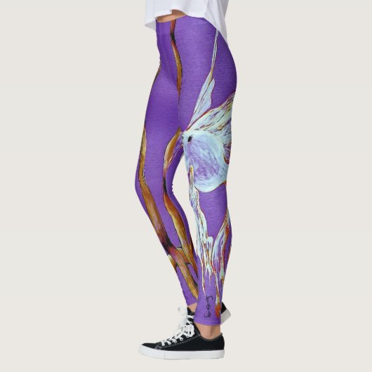 Tropical Fantail Fish Watercolor Purple Leggings レギンス (左)