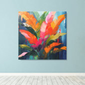 Tropical Feathers – Vibrant Botanical Abstraction キャンバスプリント (インサイチュ (ウッドフロア))
