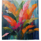 Tropical Feathers – Vibrant Botanical Abstraction シャワーカーテン (正面)