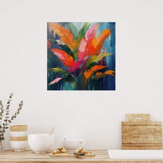 Tropical Feathers – Vibrant Botanical Abstraction ポスター (キッチン)