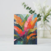 Tropical Feathers – Vibrant Botanical Abstraction ポストカード (スタンド正面)