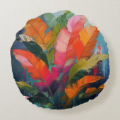 Tropical Feathers – Vibrant Botanical Abstraction ラウンドクッション (裏面)