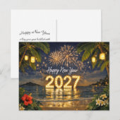 Tropical Fireworks Sunset Happy New Year 2027 シーズンポストカード (正面/裏面)