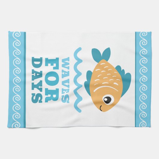 Tropical Fish Beach Waves for Days Customizable キッチンタオル (横)