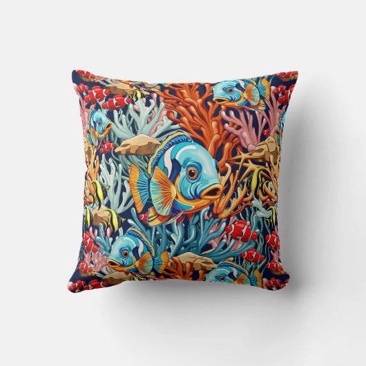 Tropical Fish Colorful Summer Vibes クッション (裏面)