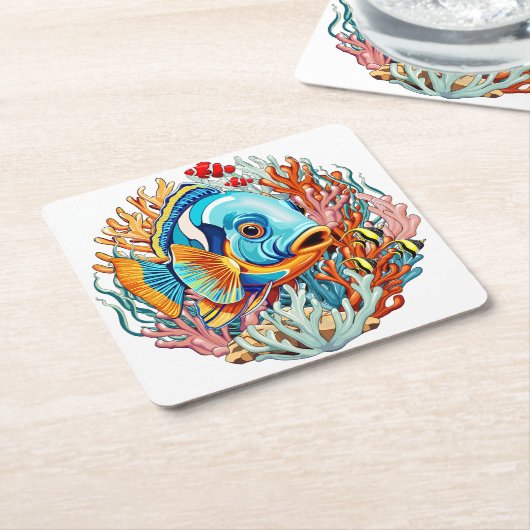Tropical Fish Colorful Summer Vibes スクエアペーパーコースター (アングル)