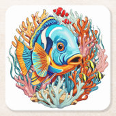 Tropical Fish Colorful Summer Vibes スクエアペーパーコースター (正面)