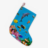 Tropical fish & dolphin blue Christmas stocking スモールクリスマスストッキング (正面 (吊り時))