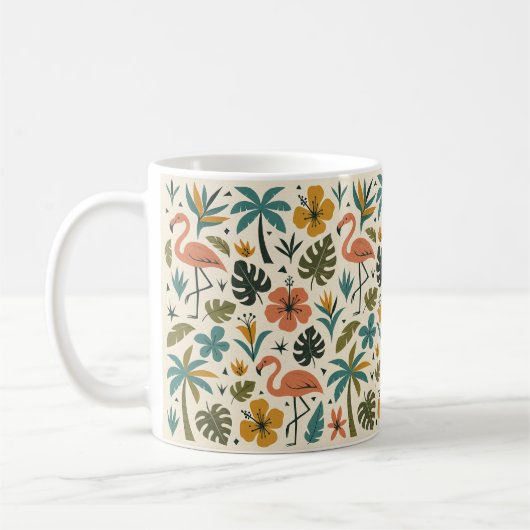 Tropical Flamingo and Palm Tree Pattern コーヒーマグカップ (左)