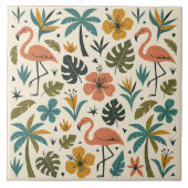 Tropical Flamingo and Palm Tree Pattern タイル (正面)