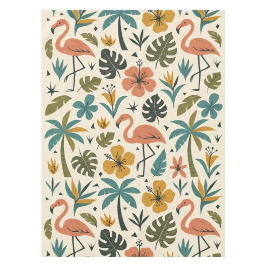 Tropical Flamingo and Palm Tree Pattern テーブルクロス (正面)