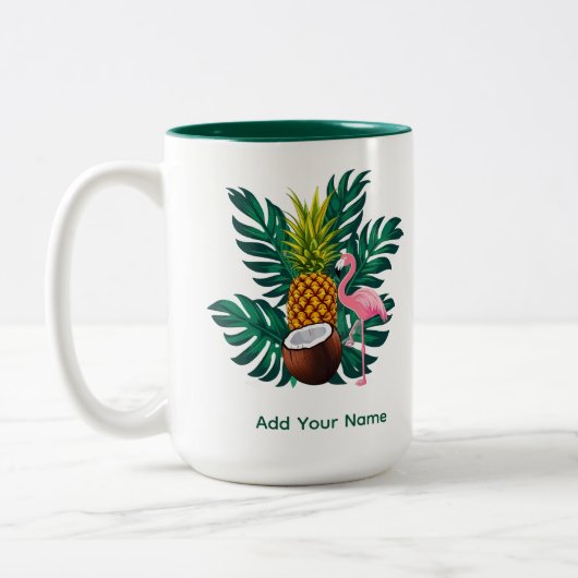 Tropical Flamingo and Pineapple Summer Gift Coffee ツートーンマグカップ (左)