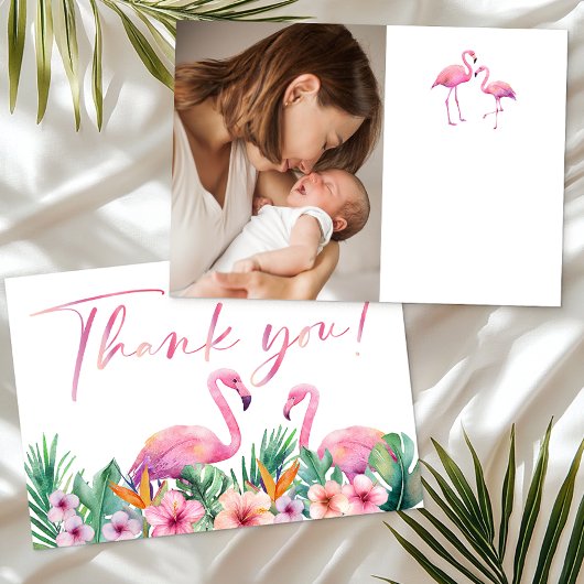 Tropical Flamingo Baby Shower Photo Thank You Card サンキューカード