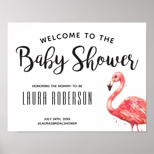 Tropical Flamingo Baby Shower Welcome Sign ポスター (正面)