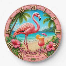 Tropical Flamingo Beach Summer Vacation Home ペーパープレート