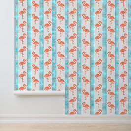 Tropical Flamingo - Greek Key Coral & Turquoise 壁紙