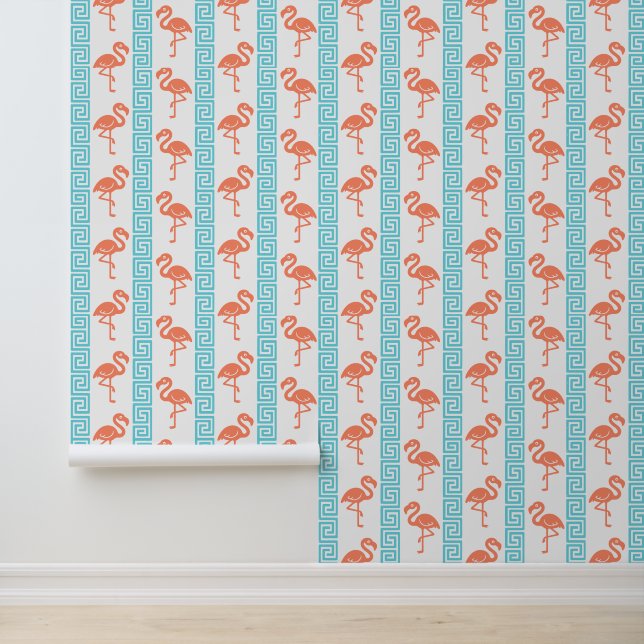 Tropical Flamingo - Greek Key Coral & Turquoise 壁紙 (アプリケーション)