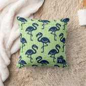 Tropical Flamingo Greek Key - Lime & Navy Monogram クッション (ブランケット)