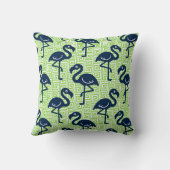 Tropical Flamingo Greek Key - Lime & Navy Monogram クッション (裏面)