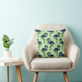 Tropical Flamingo Greek Key - Lime & Navy Monogram クッション (椅子)